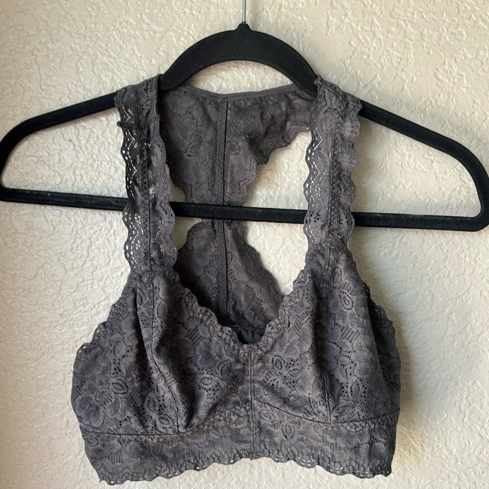 Women's Grey Lace Bralette Racerback S Small